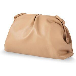 Women's Beige PU leather Elegant Dressy Pleated Cloud Super Soft Clutch